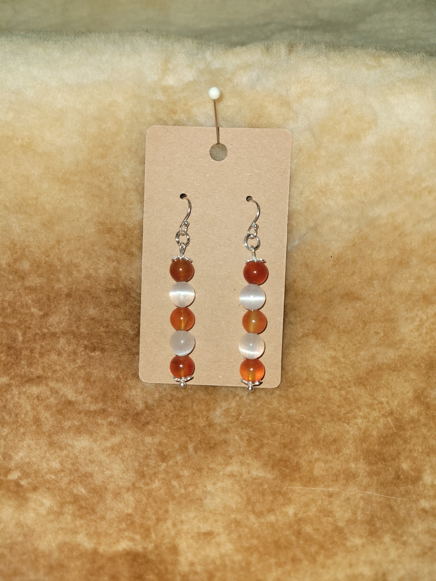 Carnelian, Selenite and Sterling Silver Earrings