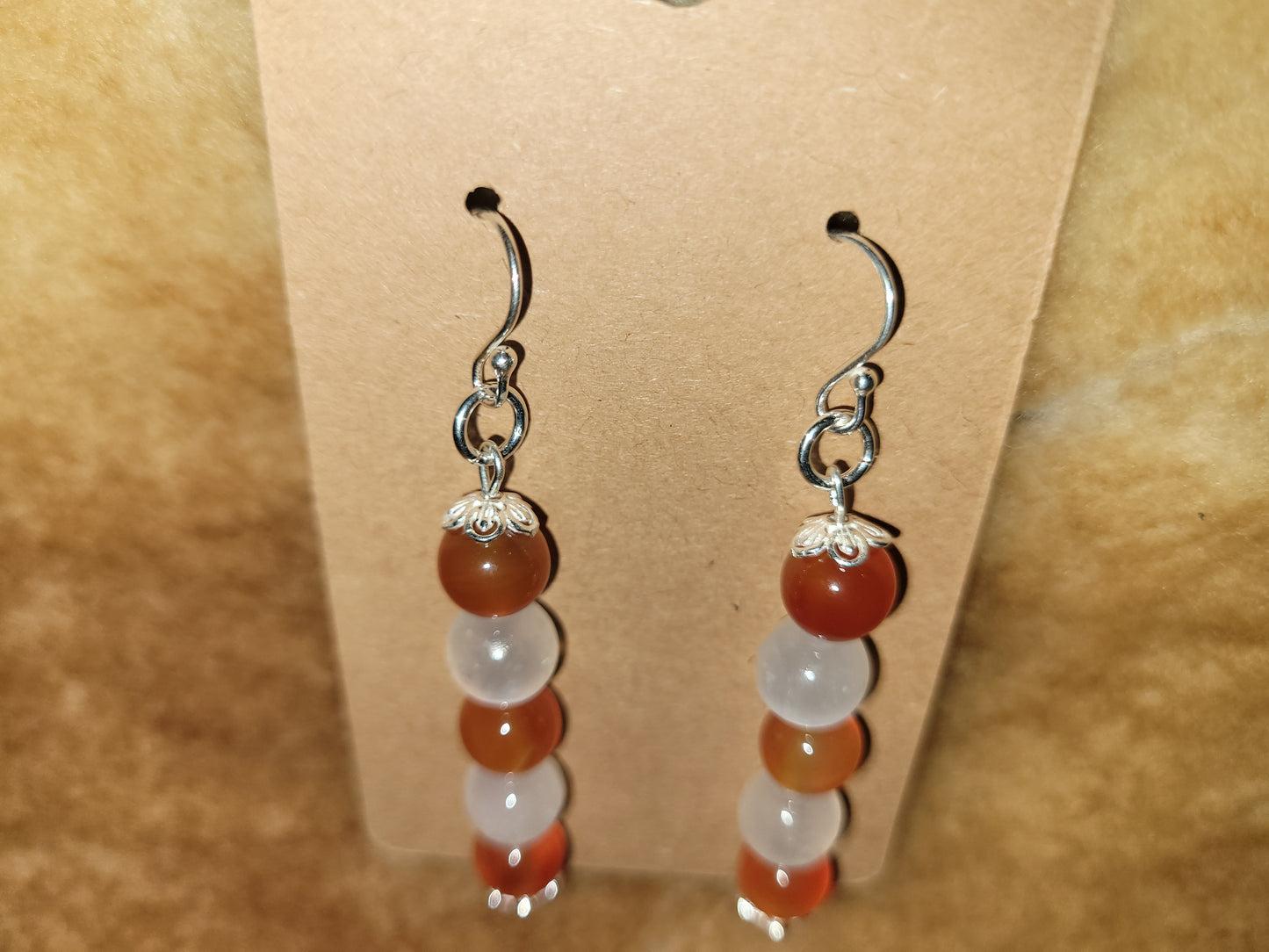 Carnelian, Selenite and Sterling Silver Earrings