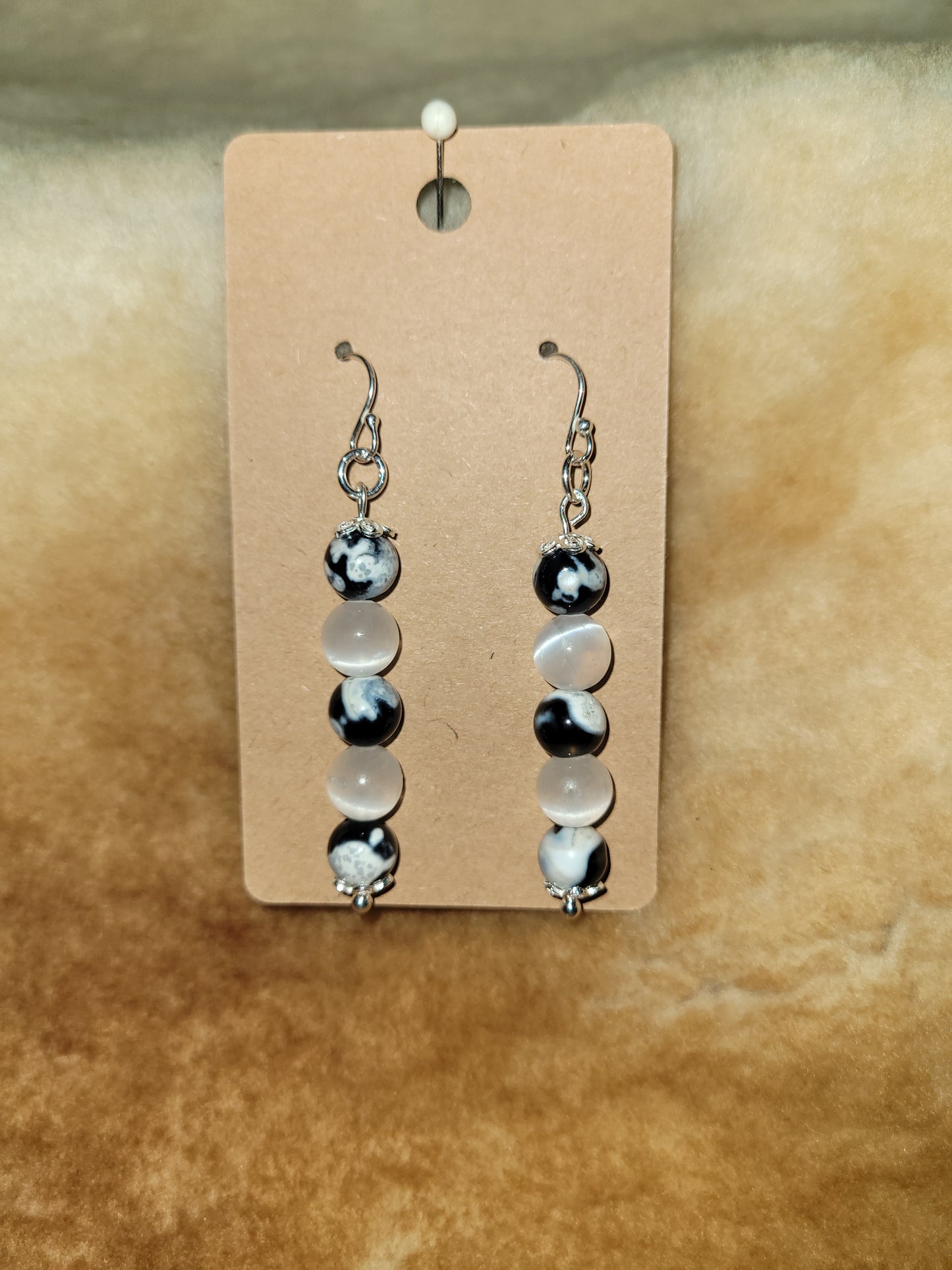 Orca Agate, Selenite and Sterling Silver Earrings