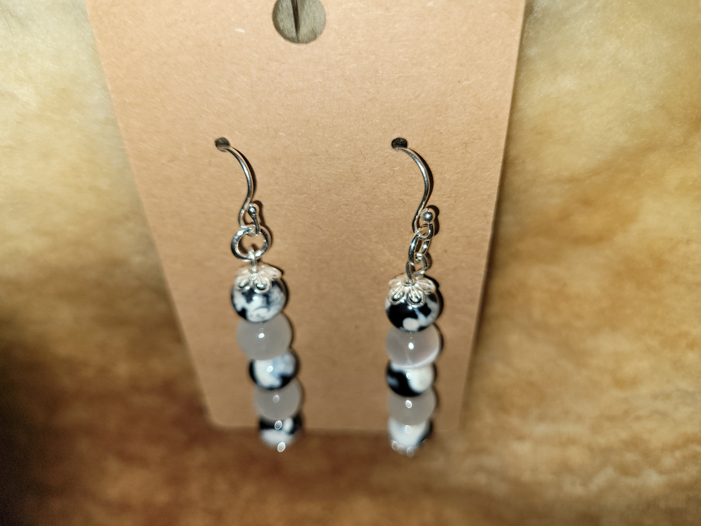 Orca Agate, Selenite and Sterling Silver Earrings