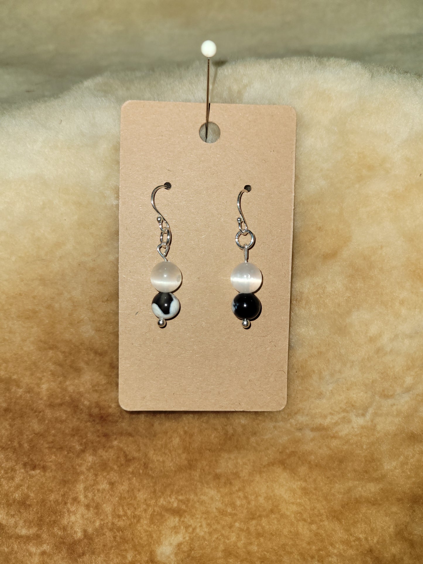 Orca Agate, Selenite and Sterling Silver Earrings